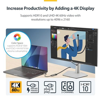 StarTech USB-C to HDMI 2.0 Adapter, 4K 60Hz, HDR10 (USBC-HDMI-CDP2HD4K60) | USB4 and Thunderbolt Compatible, MacBook Pro/Air, iPad Pro, Pixelbook, Dell XPS, TB5 and USB4, EMI-shielded connector - style: 4K60