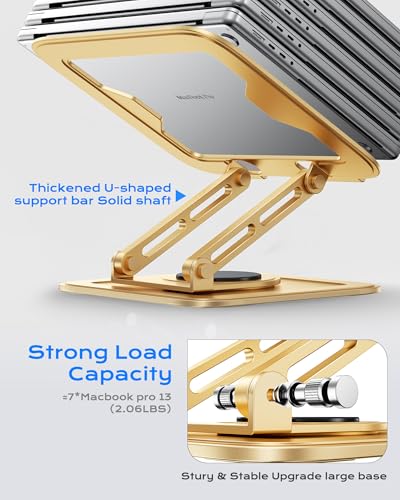 LOXP Adjustable Laptop Stand, Computer Stand with 360 Rotating Base, Ergonomic Laptop Riser Mount for Desk Foldable Protable Computer Desk Fits with MacBook Pro Air (10-16") - Gold | Ergonomic Laptop Riser Mount for Desk Foldable Protable Computer Desk Fi