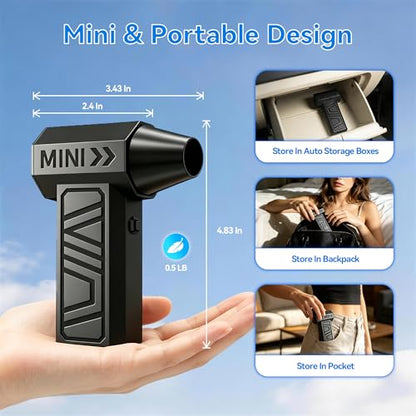 Mini Handheld Blower Hand held Mini Turbo Fan Rechargeable Air Duster Electric Compressed Air Duster Snow Blower Cordless 105000 RPM 4-Gear Adjustable for Car/BBQ/Keyboard/Home/Outdoor