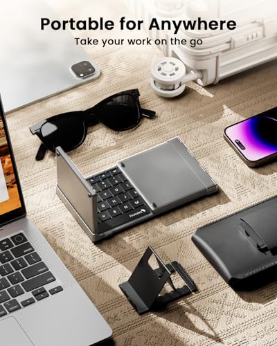 ProtoArc XK01 TP Foldable Keyboard with Touchpad, 0.65 in Keycaps, Gray | Multi-touch Trackpad, 88-key, Full Shortcut Row, 3-device Bluetooth 5.1 Switching, USB-C Charging for Mobile Productivity - color: Gray