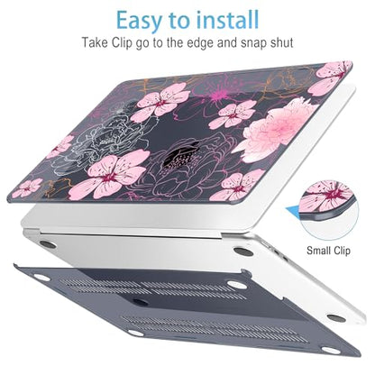 Mektron for 2026/2025/2024/2023 MacBook Air 15 INCH M5 A3448 /M4 A3241 /M3 A3114 /M2 A2941 Case, Printed Plastic Hard Shell Cover with 15.3" Liquid Retina Display Touch ID, Flowers Illustration - color: Flowers Illustration