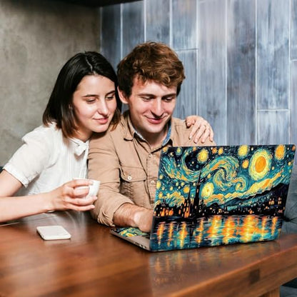 Universal Laptop Skin Sticker Decal, Compatible with MacBook HP Dell Lenovo 12"-15.6", Reusable Vinyl Notebook Cover 3PCS Set, High-Recognition Film-Starry Night Town - color: Starry Night Town