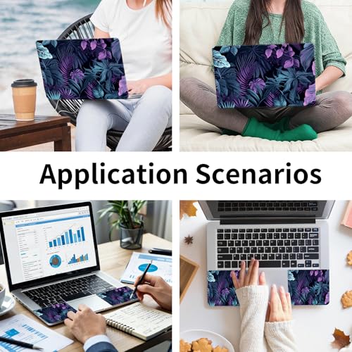 Laptop Skin Sticker 3-Piece Set,Colorful Tropical Plannt | Trim-to-fit 3-piece vinyl set with one 15 x 10.6 in lid skin and two palm-rest decals for many 12-15.6 in laptops - color: Colorful Tropical Plannt