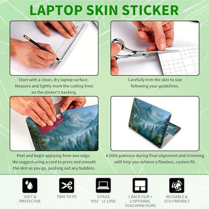 Laptop Skin Sticker Decal, Universal Protective Cover Fit 12 13 14 15.6 Inch Notebook, Reusable Water-Resistant Vinyl Decal w/ 2 Wrist Pads for Business Travel Office, Green Forest Mountains - color: Green Forest Mountains