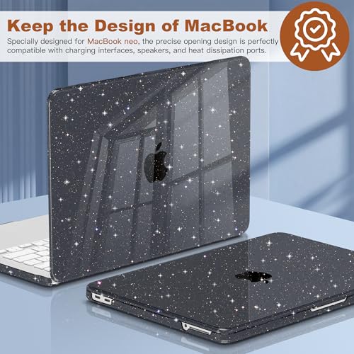 CISSOOK for MacBook Neo 13 inch Case Glitter Black 2026 Model A3404 | 5in1 Set Hard Shell Case, A18 Pro Chip, Keyboard Cover, Screen Protector, Scratch Resistant, Ultra-Thin, for Office & Travel - color: Glitter Black