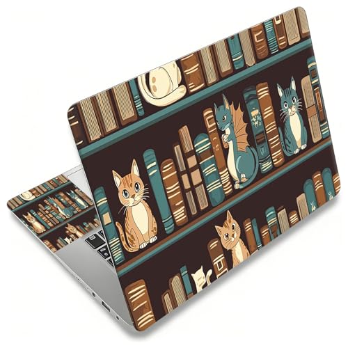 Laptop Skin Sticker Decal, Universal Reusable Vinyl Laptop Cover for 12" 13" 13.3" 14" 15" 15.4" 15.6" Notebook PC, Waterproof Scratch-Resistant with 2 Wrist Pads, Easy to Apply & Remove,Bookshelf Cat - color: Bookshelf Cat