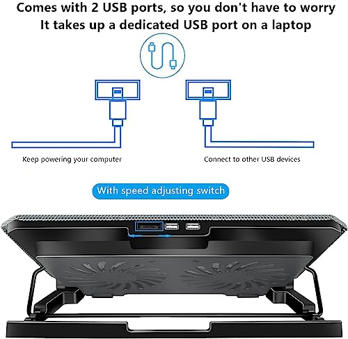 Laptop Cooling Pad, Cooler Pad Chill Mat 2 Quiet Fans LED Lights and 2 USB Ports 5 Height & with Adjustable Speed Mounts Metal Mesh Design, for 9"-17" Laptops（Silver） - color: Silver