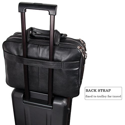 Augus Business Travel Briefcase Genuine Leather Duffel Bags for Men Laptop Bag fits 15.6 inches Laptop - color: Black-2
