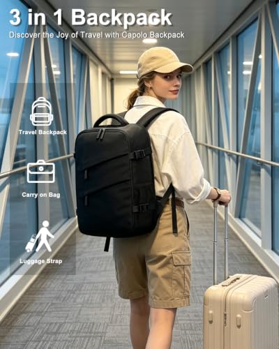 Capolo Travel Laptop Backpack Women Carry On Backpack Weekender Travel Bag | 28L Flight Approved,Waterproof Overnight Bag,College Bookbag,Work,4-5 Day Travel,Fits 17" Laptop (XL-Large,Black) - color: Black, size: XL-Large