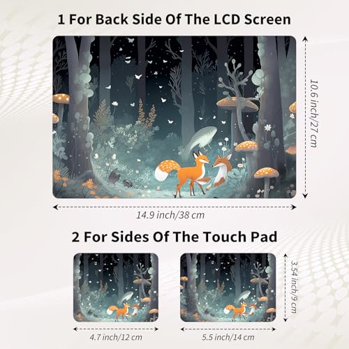 Laptop Skin Sticker 3-Piece Set,Foxes Mushrooms | Trim-to-fit 3-piece vinyl set with one 15 x 10.6 in lid skin and two palm-rest decals for many 12-15.6 in laptops - color: Foxes Mushrooms