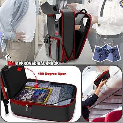 Slim & Expandable Laptop Backpack 15.6 Inch, Computer Rucksack Water Resistant Bag, Anti-Theft Travel Daypack for Men and Women-Black&Red - color: Black&red