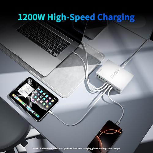 1200W USB C Charger Block.Fast MacBook Pro Charger Charging Station 12 Port 140W PD PPS AVS HUB for All iPhone 17 Pro Max/17 Air/16 SE/Samsung Galaxy 25/ MacBook Pro/Air/iPad Pro/240W Cable - color: White