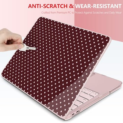 for MacBook Neo 13 Inch Case 2026 (Model A3404, A18 Pro chip), Stylish Pattern Protective Hard Shell with Screen Protector, Keyboard Cover & USB-C Adapter - Burgundy Polka Dots - color: Burgundy Polka Dots