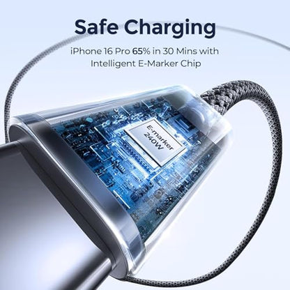 LISEN 240W USB C to USB C Cable, PS/2 Charging Cable (10FT+10FT) | 2-Pack, Black | USBC Cable for iPhone 17/16/15 Pro Max, iPad Pro/Air, MacBook Pro/Air, Samsung Galaxy S26 Ultra, Laptop - color: Black, size: 10FT+10FT