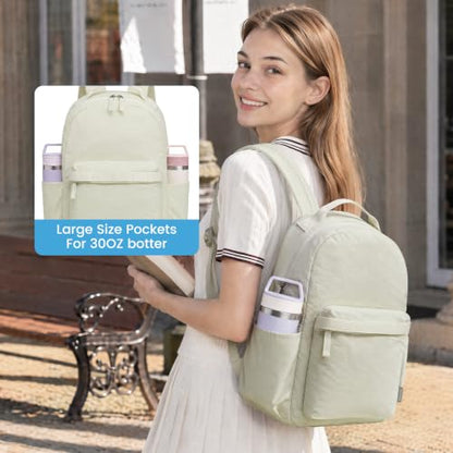G4Free Small Backpack for Women, lightweight Daypacks for Travel School | Water-resistant Nylon Backpack, fits 13.3" laptop, Multi-pockets, Trolley strap, Comfy padded straps - color: Beige