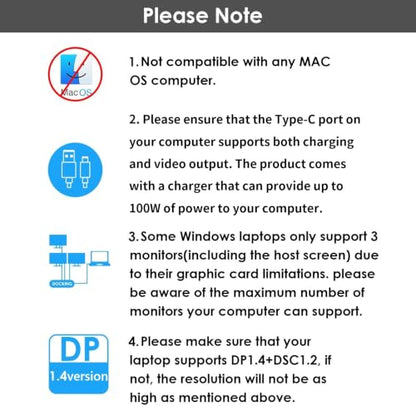 Laptop Docking Station, Docking Station 3 Monitors with 2* DP+HDMI, 4K@144Hz,130W PD Charger, USB-C/A 10Gb, 3* USB-A 5Gb, Audio, Gigabit Ethernet for Lenovo HP Dell, Windows System Computer