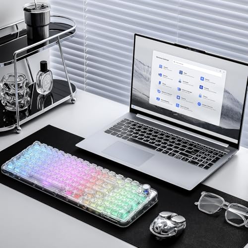YUNZII X98 Wireless Mechanical Keyboard with Knob (White, Crystal Switch) | BT5.0/USB-C/2.4GHz,1800 Layout with Number Pad,Pre-lubed Switches Gasket Mount ,Clear Keyboard with RGB for Wins/Mac/Gaming - color: White, size: Crystal Switch