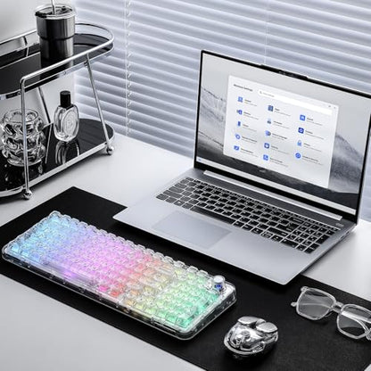 YUNZII X98 Wireless Mechanical Keyboard with Knob (White, Crystal Switch) | BT5.0/USB-C/2.4GHz,1800 Layout with Number Pad,Pre-lubed Switches Gasket Mount ,Clear Keyboard with RGB for Wins/Mac/Gaming - color: White, size: Crystal Switch