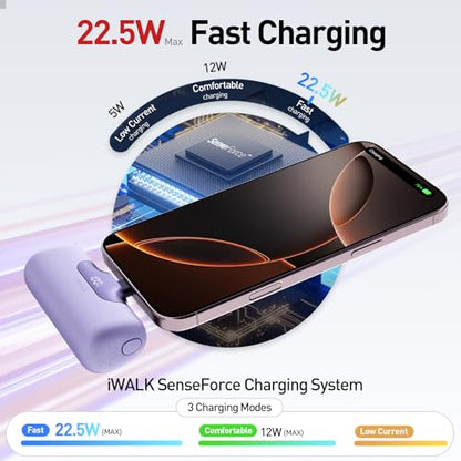 iWALK Portable Charger 5500mAh Next-Gen Small Power Bank 22.5W Fast Charging Battery USB-C Portable Phone Charger for iPhone 17/16/15 17 Plus 17 Pro Max iPad, Samsung Galaxy S25 S24 S23 Android,Purple - color: Purple