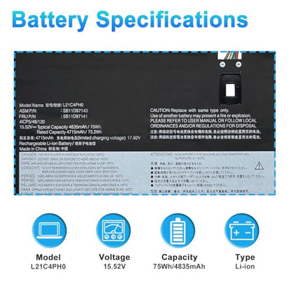 L21C4PH0 L21D4PH0 L21B4PH0 Battery Replacement for Lenovo IdeaPad Yoga 9-14IAP7 Type 82LU, Yoga 9-14IRP8 Type 83B1 Series 83B10006TW 82LU0007SB SB11D97136 5B11D97137 15.52V 75Wh | Yoga 9-14IRP8 Type 83B1 Series L21B4PH0 83B10006TW 82LU0007SB SB11D97136 5B