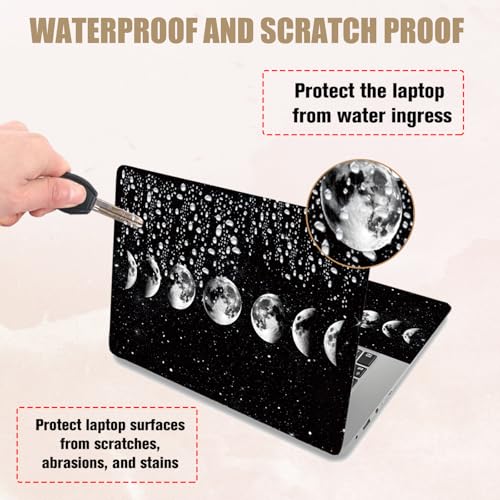 PLIGREAT 15 Inches Laptop Decal Sticker Skin Cover, Moon Phase Laptop Stickers Skins Decal Fits 12-15 Inch Laptops Universal Removable Vinyl Notebook Art Protector Cover Decals, Black White - color: Black White