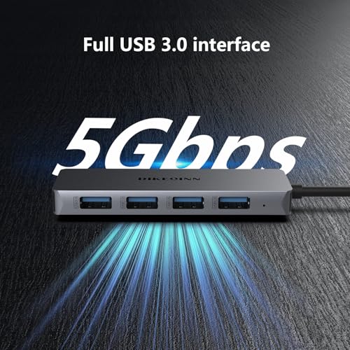 USB 3.0 Hub 4 Ports with USB-C Power Port, High-Speed Data Hub & Extender for Laptop, Desktop, PC - Compatible with Windows, Linux, HP (USB-A)
