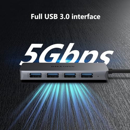USB 3.0 Hub 4 Ports with USB-C Power Port, High-Speed Data Hub & Extender for Laptop, Desktop, PC - Compatible with Windows, Linux, HP (USB-A)