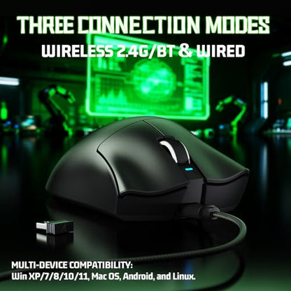 ATTACK SHARK V3 Ultra-Light Wireless Gaming Mouse,PAW3311 Sensor, 500mAh, 62g, 25KDPI 2.4G/BT/USB-C Rechargeable Wireless Mouse with 5 Programmable Buttons for Laptop,PC,Mac Gamer (Black) - color: Black