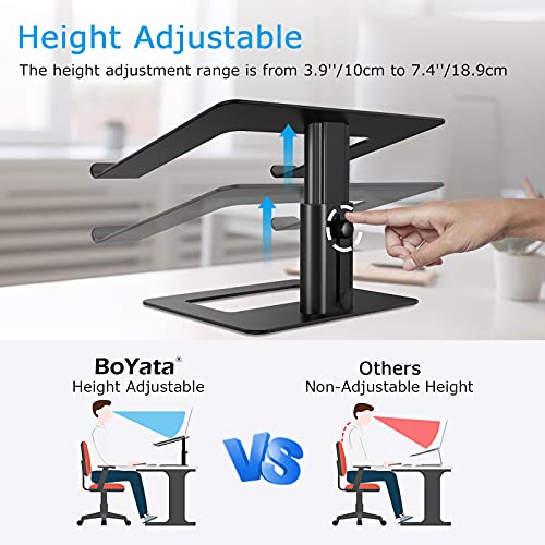 BoYata Laptop Stand, Ergonomic Aluminum Height Adjustable Computer Stand Laptop Riser Holder for Desk, Compatible with MacBook Pro/Air, Dell, Lenovo, HP, Samsung, More Laptops 11-17" - color: Black