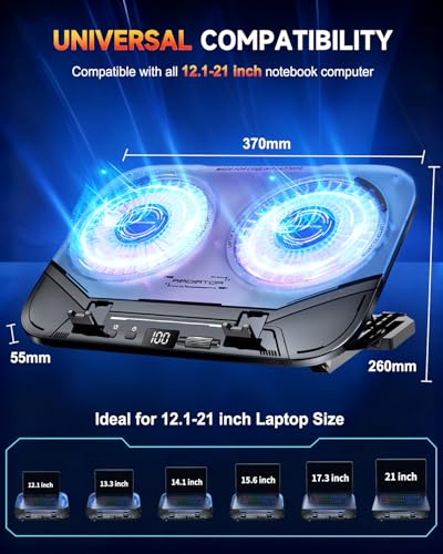 Upgraded Laptop Cooling Pad with Dual TEC Coolers & 2 Quiet Fans-RGB Laptop Cooler for 12-21in Laptops, Gaming Laptop Fan Cooling Pad Stand with Phone Holder, 100-Speed & 5-Height Adjustable, USB Port