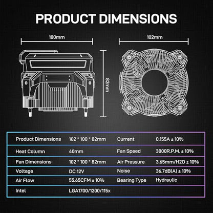ALSEYE W90 CPU Cooler, Temperature Displayed CPU Cooler for Small Size PC Case with Powerful 90mm ARGB Lighting Fan and 40mm High-Performance Heat Column Inside (W90 Intel Version) - style: W90 Intel version