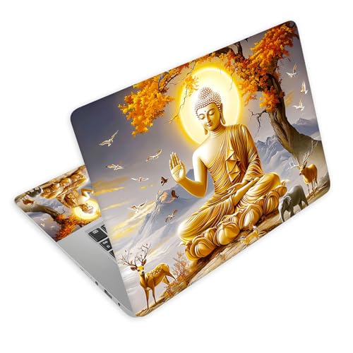 Universal Laptop Skin Decal, 3-Piece Vinyl Protector for 12 13 14 15.6" Notebook, Waterproof Anti-Scratch, Easy Trim & Bubble-Free Finish, Golden Buddha Sitting on Lotus - color: Golden Buddha Sitting on Lotus