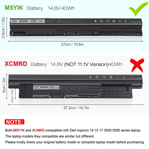 M5Y1K Laptop Battery for Dell Inspiron 14 15 17 5000 3000 Series 5559 5558 3551 3451 3558 i3558 3567 5755 5756 5458 5759 5758 5759 GXVJ3 453-BBBQ WKRJ2 VN3N0 HD4J0 991XP P63F P47F P64 [40Wh 14.8v]] - size: M5Y1K 12.13 2.36 1.57in