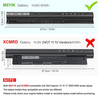 M5Y1K Laptop Battery for Dell Inspiron 14 15 17 5000 3000 Series 5559 5558 3551 3451 3558 i3558 3567 5755 5756 5458 5759 5758 5759 GXVJ3 453-BBBQ WKRJ2 VN3N0 HD4J0 991XP P63F P47F P64 [40Wh 14.8v]] - size: M5Y1K 12.13 2.36 1.57in