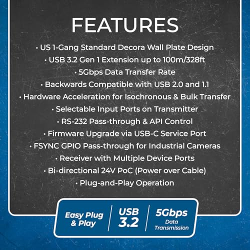 OREI USB Ethernet Extender RS-232 API Control Two-Way PoC GPIO USB 3.2 Gen1 - size: Dual Wall Plate