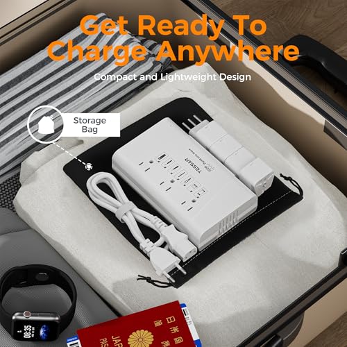 TESSAN 600W Pure Sine Wave 220V to 110V Voltage Converter US to Europe | Universal Travel Adapter, 4 USB Ports, PD 35W QC 30W, EU/UK/AU/IT/India Plug Power Converters, Step Down Transformer