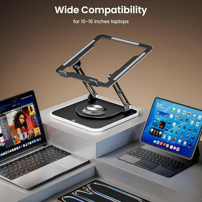 360°Rotating Laptop Stand with RGB Lights, Fits 10-16"Laptops MacBooks | 7-Level RGB Lights, Adjustable Multi-Angle Ergonomic Aluminum Laptop Stand, Foldable & Portable for Home & Office - color: Black