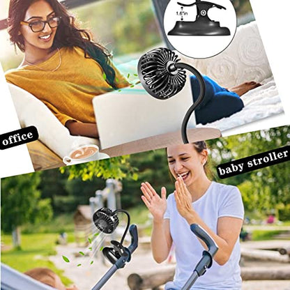Clip On USB Mini Desk Fan with Emergency Power Bank, Battery Operated Rechargeable Portable Fan - Flexible Neck, 3 Speed Personal Cooling for Car, Camping, Office, Dorm, Beach - Black - color: Black