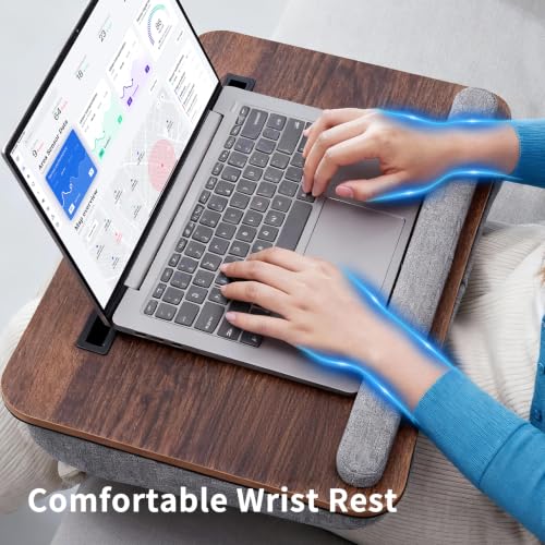 Home Office Lap Desk with Wrist Rest Laptop Bed Desk for Notebook, Laptop, Tablet, Lap Stand with Tablet, Phone Holder Fits Up to 14 Inch Laptops (Brown) - color: Brown, size: Small