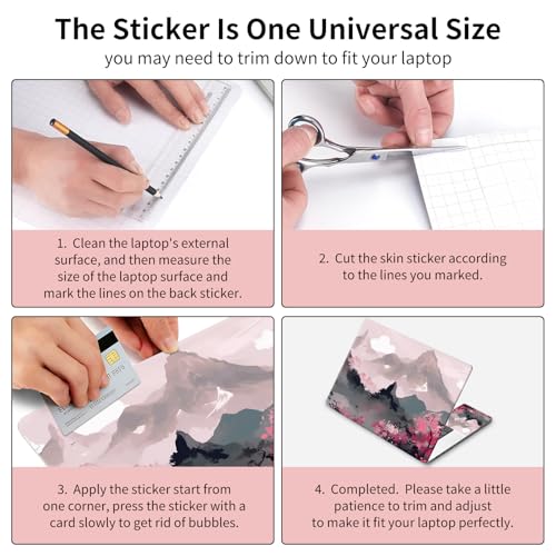 Laptop Skin Sticker 3-Piece Set,Mountains with Pink Flowers | Trim-to-fit 3-piece vinyl set with one 15 x 10.6 in lid skin and two palm-rest decals for many 12-15.6 in laptops - color: Mountains With Pink Flowers