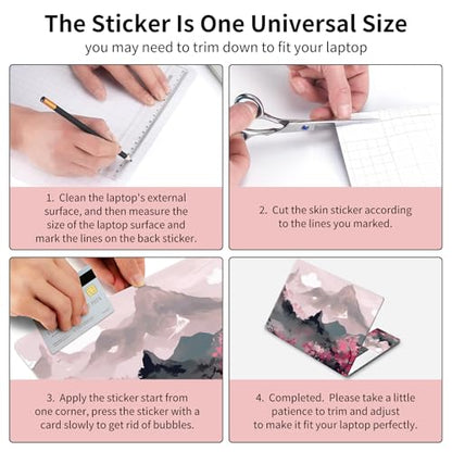 Laptop Skin Sticker 3-Piece Set,Mountains with Pink Flowers | Trim-to-fit 3-piece vinyl set with one 15 x 10.6 in lid skin and two palm-rest decals for many 12-15.6 in laptops - color: Mountains With Pink Flowers