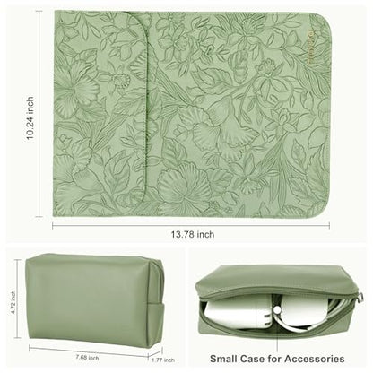 MOSISO Laptop Case 13.3 inch, 13-13.3 inch Laptop Sleeve with Small Bag | Compatible with MacBook Neo 13 A18 Pro A3404/Air 13/Pro 13/Pro 14 M5 M4 M3 M2 M1,Embossed Hibiscus PU Leather Case,Sage Green - color: Sage Green, size: 13.3 inch