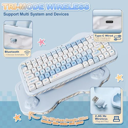 YUNZII C75 Cute 75% Wireless Mechanical Keyboard (Blue, Candy Switch) | Creamy Cake Keyboard, BT5.0/2.4G/USB-C, Hot-Swap, NKRO, PBT MOA Keycaps,5500mAh RGB Gasket Mount for Mac/Win/Gaming/Office - color: Blue, size: Candy Switch