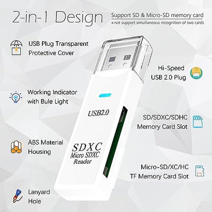 USB SD Card Reader for PC, Micro SD Card to USB Adapter, Card Reader for Camera Memory Card Reader, Wansurs Card Reader for Laptop (3 Pack USB2.0 White)