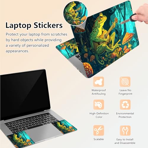 Laptop Skin Sticker Decal 15.6 Inch,12 13 13.3 14 15 15.6 in Laptop Netbook Skins for Notebook,Art Decal Removable Waterproof Scratch Resistant,Universal Vinyl Cover,Frog Guitar Mushroom - color: Frog Guitar Mushroom