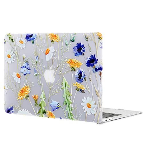 Case for MacBook Air 13-inch Laptop M5 M4 M3 M2 A3449 A3240 A3113 A2681 2026-2022 Release with Touch ID, 3D Effect Matte Clear See Through Hard Cover&Keyboard Cover, Floral Pattern - color: Yellow Clear