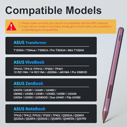 Stylus Pen for ASUS Transformer/Mini/ASUS Zenbook Flip/Pro/ASUS Vivobook Flip/Pro/Duo/ASUS Notebook, Rechargeable MPP 2.0 Tilt Active Pen with 4096 Pressure Sensitivity, Tpye-c Charge, Red - color: Red