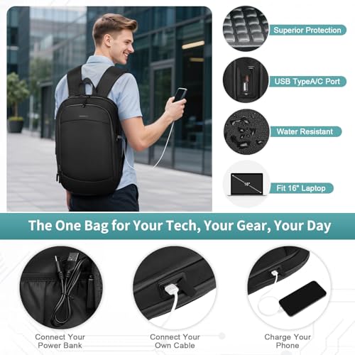 Small Inch Laptop Backpack, Expandable with USB Port, Water-Resistant for Work, College and Travel, Black - color: Black