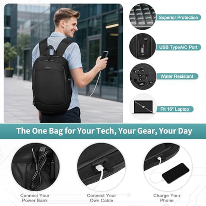 Small Inch Laptop Backpack, Expandable with USB Port, Water-Resistant for Work, College and Travel, Black - color: Black