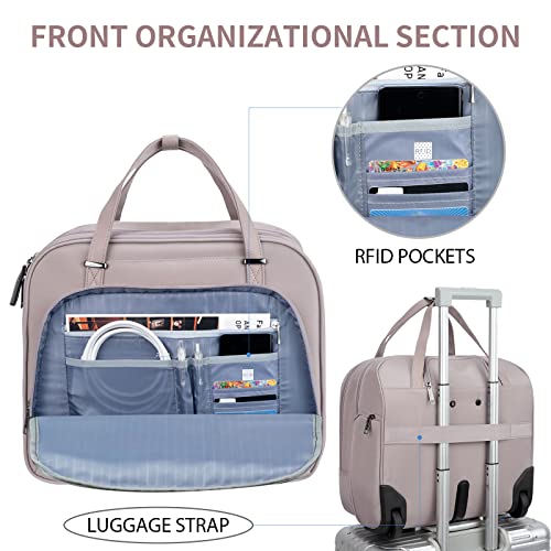 EMPSIGN Rolling Laptop Bag Women, Rolling Briefcase 15.6 Inch, Grey Pink | Water-Repellent, Airline Approved, Overnight Computer Bag, Rolling Briefcase with Wheels, Travel Business Work - color: Quilted Grey Pink
